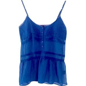 JACK Dark Royal Blue Lace Accent Semi Sheer Block Camisole Tank Top S